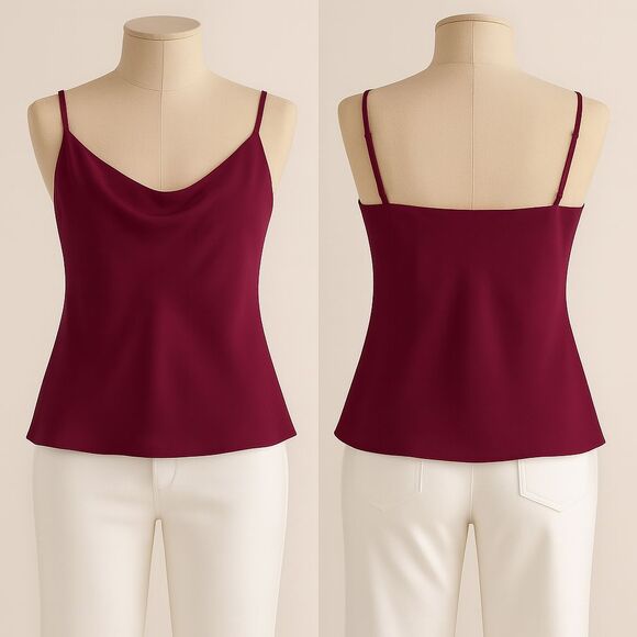 Express Women’s Satin Cami Tank Top Burgundy Small Spaghetti Strap Sleeveless - Picture 1 of 7